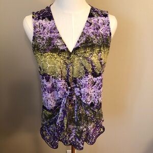 Liz Claiborne Purple and Green Sleeveless Top with Decorative Front Knot Size S